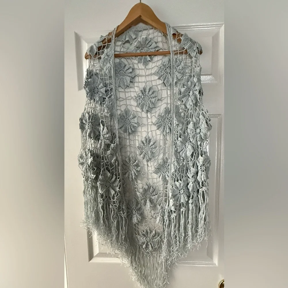 Crochet Floral Lace Vest with Fringe - Picture 1 of 4